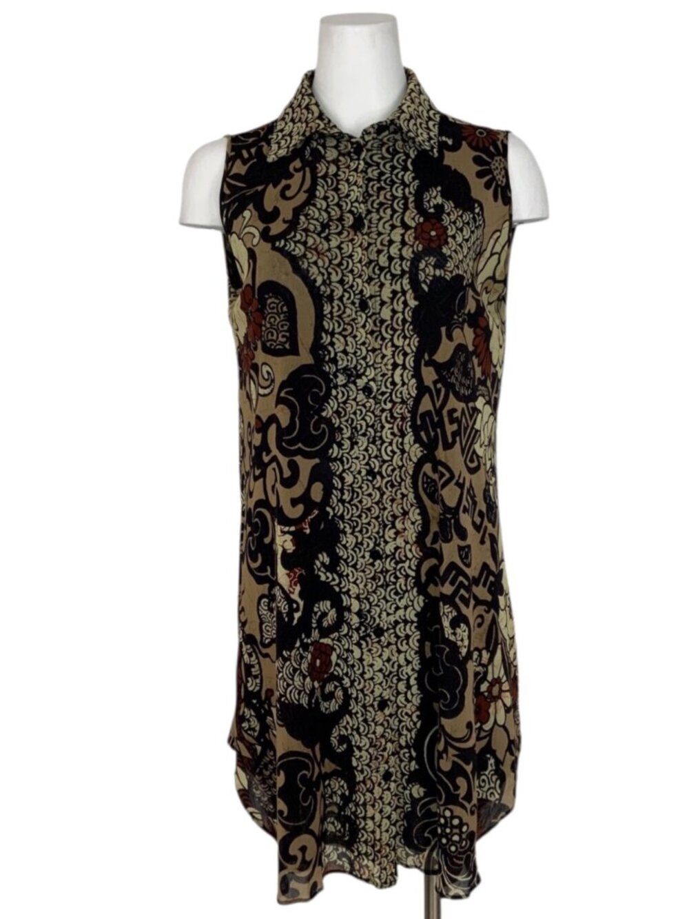 Fuzzi Tunic Top Blouse M Floral Sleeveless Button Front Italy